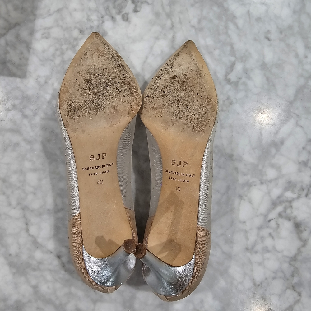SJP Sarah Jessica Parker Nude Mesh Crystal Mid Height Pointed Heels size 40 - Picture 7 of 7